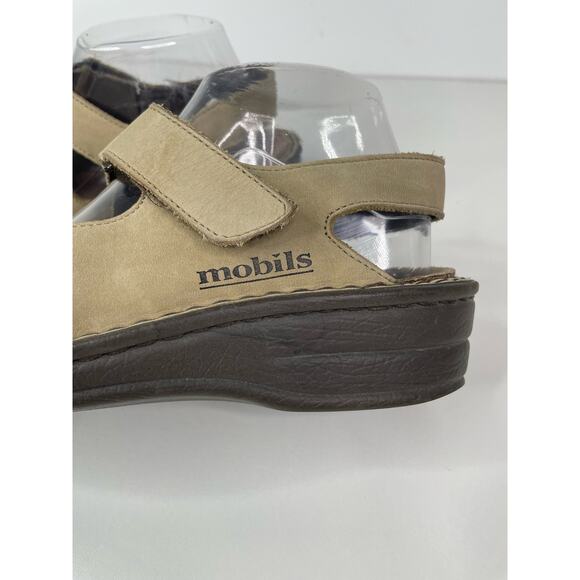 Mobils Slingback Sandals Open Toe Adjustable Straps Cork Footbed Leather Tan 40 - Picture 3 of 12